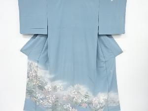 リサイクル　奥田秀水作　手描き友禅寺院風景模様三つ紋色留袖